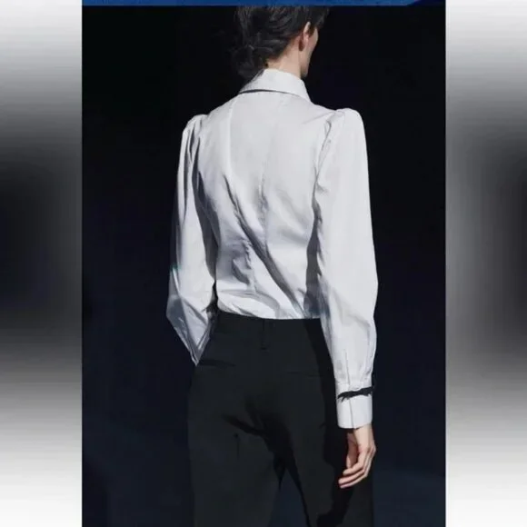 ZARA VELVET BOW SHIRT ZW COLLECTION - Picture 4 of 9